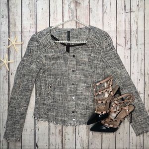 W118 by Walter Baker Gray Tweed Full Zip Jacket